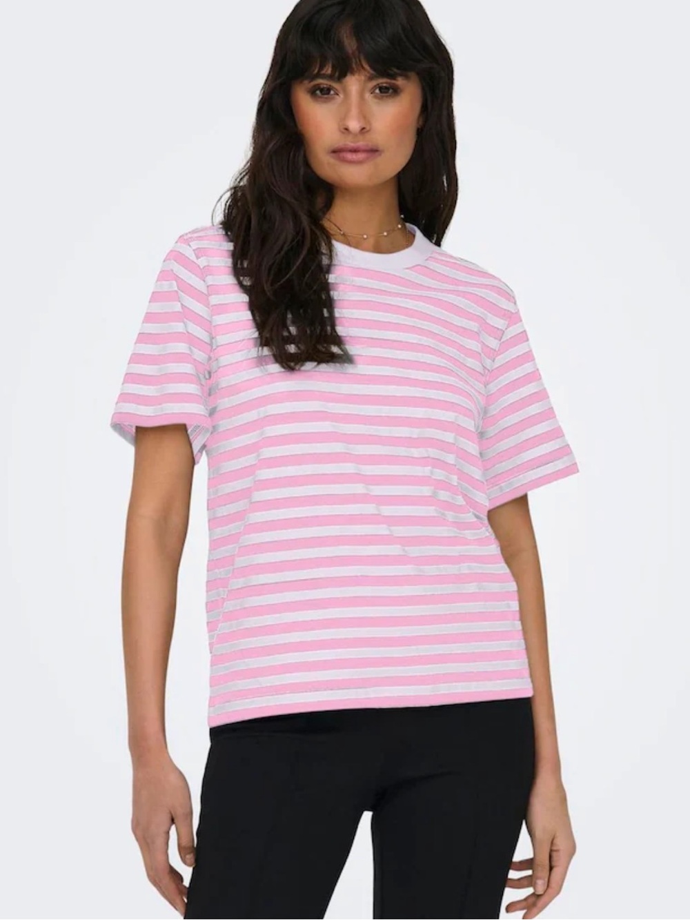Edikted Pink and White Striped Short Sleeve Tee